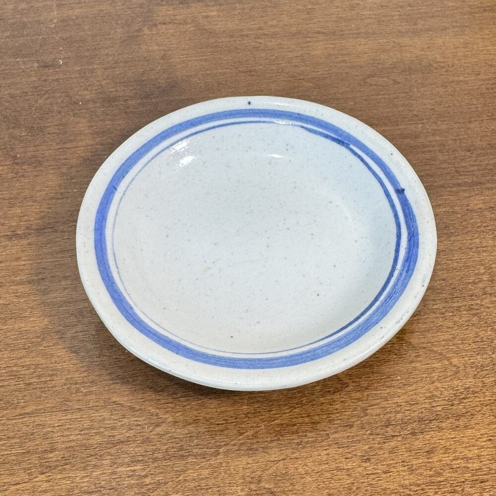 Rustic Speckled Off-White & Blue Striped Ceramic Small Bowl Dish Decor Handmade